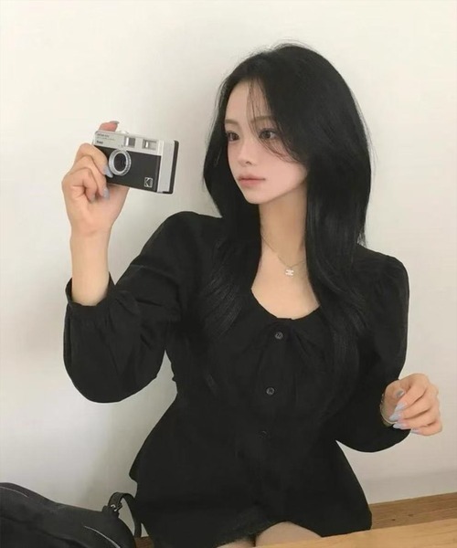STAY MOTION（ステイモーション）の「【WEB限定】バックリボンピンタック長袖ブラウス［骨格ウェーブ／韓国ファッション／フェミニン］（シャツ/ブラウス・レディース・ブラック/オフホワイト/ブラウン・F）」の4枚目の写真