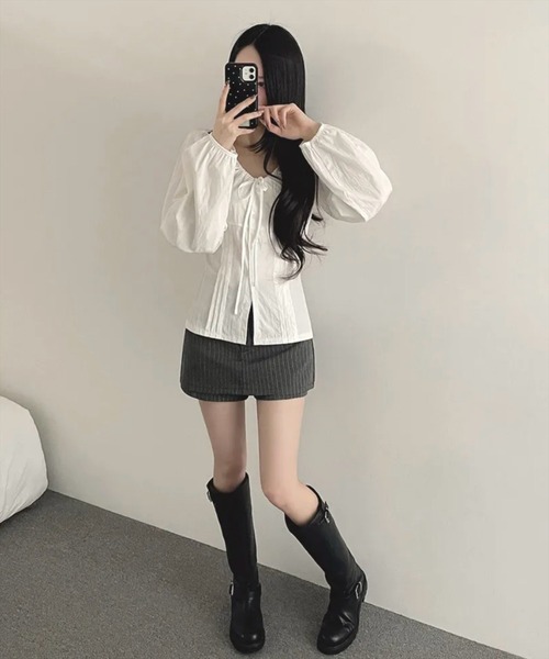 STAY MOTION（ステイモーション）の「【WEB限定】バックリボンピンタック長袖ブラウス［骨格ウェーブ／韓国ファッション／フェミニン］（シャツ/ブラウス・レディース・ブラック/オフホワイト/ブラウン・F）」の20枚目の写真