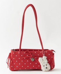 Dot Ribbon Square Shoulder Bag with Charm / チャーム付き ドット柄 リボン スクエア ショルダーバッグ 横長 ガーリー フェミニン レディース 2026年 夏 夏服