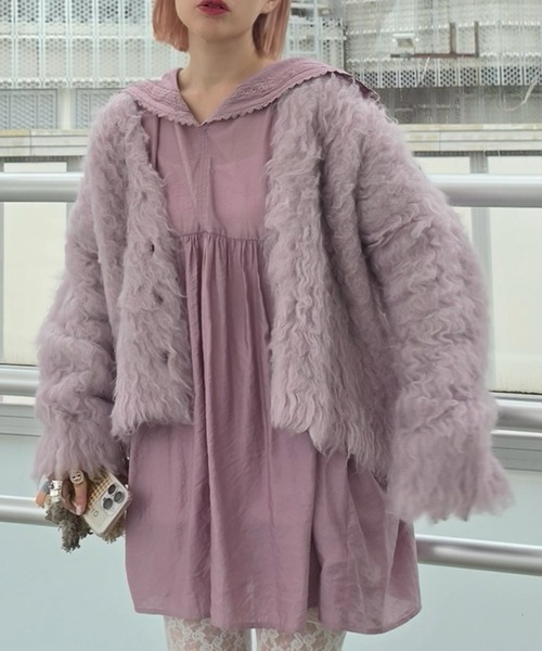Alley Tokyo（アリートーキョー）の「もっさもさ過ぎるカーデ（カーディガン/ボレロ・レディース・ラベンダー/サックスブルー/レッド/ライトグリーン/オフホワイト・FREE）」の5枚目の写真