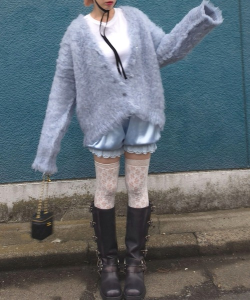 Alley Tokyo（アリートーキョー）の「もっさもさ過ぎるカーデ（カーディガン/ボレロ・レディース・ラベンダー/サックスブルー/レッド/ライトグリーン/オフホワイト・FREE）」の6枚目の写真