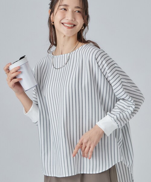 SHOO・LA・RUE(シューラルー)の「【着丈選べる/洗濯後しわになりにくい】インせず着られる ドルマンブラウス(シャツ/ブラウス・レディース・チャコール/イエロー/ボルドー/ブルー系その他/ダークブラウン系6/ダークブラウン系2/ブラック系6/ホワイト系9/ホワイト系5/ブルー系その他7/ブラック/チャコールグレー/ワイン系2/イエロー系6/ベージュ系6/ベージュ系1・00)」の2枚目の写真