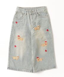 犬ちゃんアニマル刺繍7分丈デニムパンツ