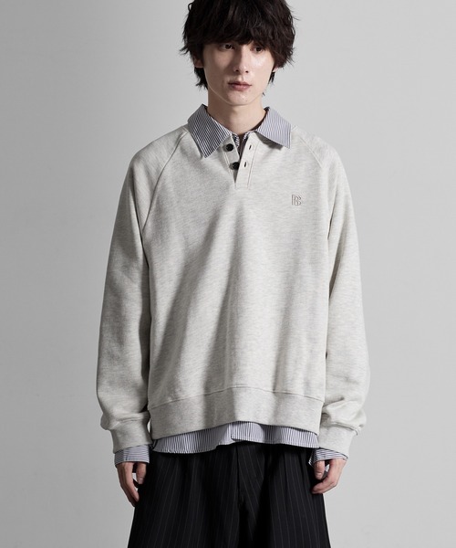 RUUBON(ルーボン)の「【RUUBON】henley neck logo sweat / ヘンリーネックロゴスウェット(スウェット・メンズ・ブラック/ライトグレー・L/M/S)」の1枚目の写真