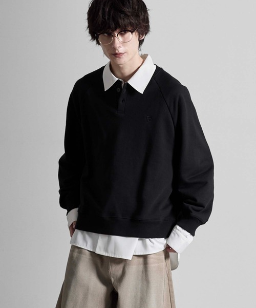 RUUBON(ルーボン)の「【RUUBON】henley neck logo sweat / ヘンリーネックロゴスウェット(スウェット・メンズ・ブラック/ライトグレー・L/M/S)」の3枚目の写真