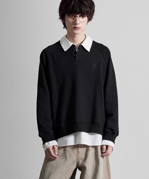 RUUBON(ルーボン)の「【RUUBON】henley neck logo sweat / ヘンリーネックロゴスウェット(スウェット・メンズ・ブラック/ライトグレー・L/M/S)」の4枚目の写真
