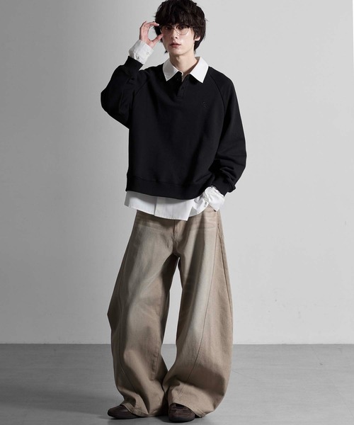 RUUBON(ルーボン)の「【RUUBON】henley neck logo sweat / ヘンリーネックロゴスウェット(スウェット・メンズ・ブラック/ライトグレー・L/M/S)」の22枚目の写真