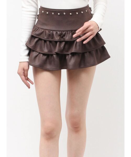 GYDA(ジェイダ)の「bijou design フェイクレザー tiered S(スカート・レディース・ブラウン/ブラック・FREE)」の2枚目の写真