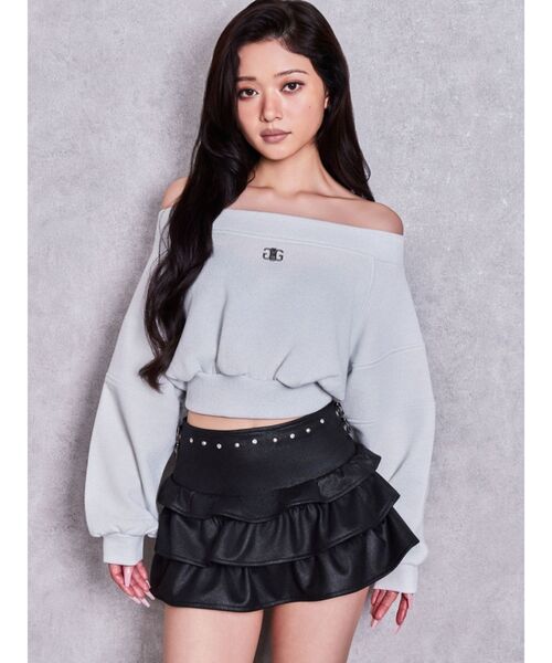 GYDA(ジェイダ)の「bijou design フェイクレザー tiered S(スカート・レディース・ブラウン/ブラック・FREE)」の8枚目の写真
