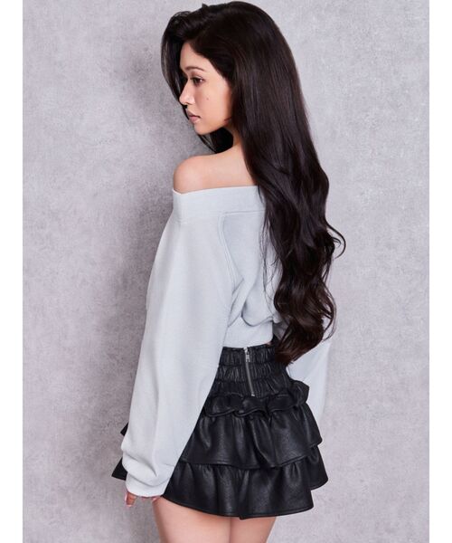 GYDA(ジェイダ)の「bijou design フェイクレザー tiered S(スカート・レディース・ブラウン/ブラック・FREE)」の4枚目の写真