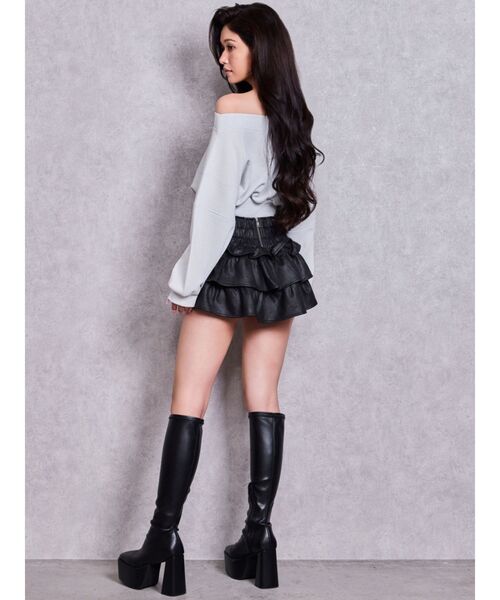 GYDA(ジェイダ)の「bijou design フェイクレザー tiered S(スカート・レディース・ブラウン/ブラック・FREE)」の6枚目の写真