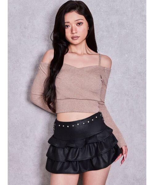 GYDA(ジェイダ)の「bijou design フェイクレザー tiered S(スカート・レディース・ブラウン/ブラック・FREE)」の19枚目の写真