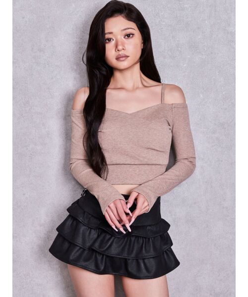 GYDA(ジェイダ)の「bijou design フェイクレザー tiered S(スカート・レディース・ブラウン/ブラック・FREE)」の20枚目の写真