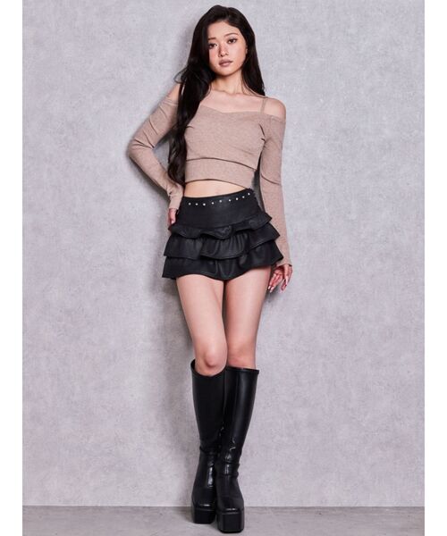 GYDA(ジェイダ)の「bijou design フェイクレザー tiered S(スカート・レディース・ブラウン/ブラック・FREE)」の22枚目の写真