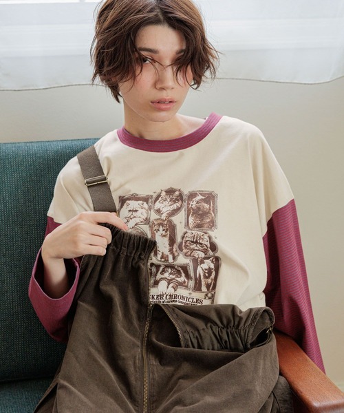 niko and...（ニコアンド）の「スナップアニマルベースボールTシャツ（Tシャツ/カットソー・レディース・ライトグレー/チャコール/ナチュラル/ベージュ・FREE）」の3枚目の写真