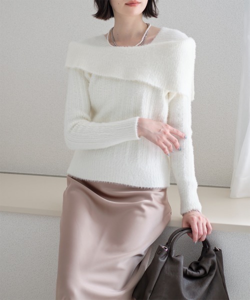 Rejoule(リジュール)の「オフショルデザインモヘアタッチニットトップス(ニット/セーター・レディース・モカ/ホワイト/ブラック/ベージュ・FREE)」の10枚目の写真
