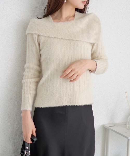 Rejoule(リジュール)の「オフショルデザインモヘアタッチニットトップス(ニット/セーター・レディース・モカ/ホワイト/ブラック/ベージュ・FREE)」の22枚目の写真