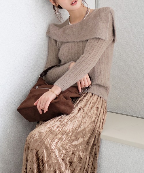 Rejoule(リジュール)の「オフショルデザインモヘアタッチニットトップス(ニット/セーター・レディース・モカ/ホワイト/ブラック/ベージュ・FREE)」の19枚目の写真