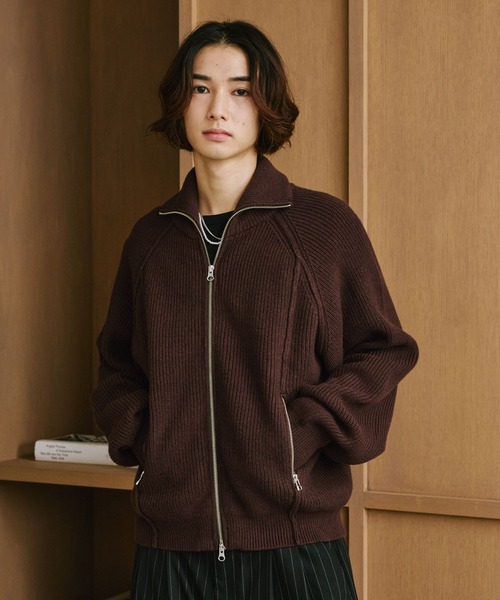 RAGEBLUE(レイジブルー)の「DOUBLE ZIP DRIVERS KNITTED SWEATER/ダブルジップドライバーズニット(ニット/セーター・メンズ・ブラウン/ブラック・MEDIUM/LARGE)」の2枚目の写真