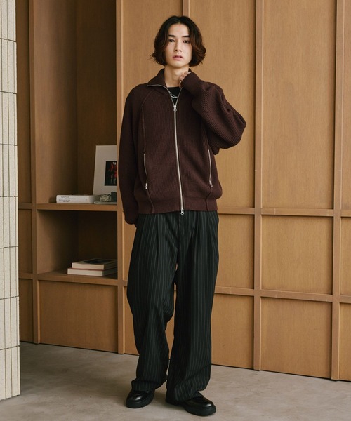 RAGEBLUE(レイジブルー)の「DOUBLE ZIP DRIVERS KNITTED SWEATER/ダブルジップドライバーズニット(ニット/セーター・メンズ・ブラウン/ブラック・MEDIUM/LARGE)」の4枚目の写真
