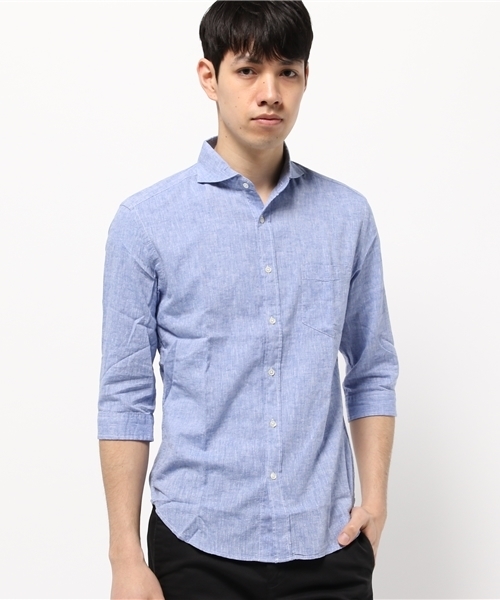 ESSENTIAL GARMENT MEN'S BIGI（エッセンシャルガーメントメンズビギ）の「7分袖シャツ/エーゲ海コットン×ベルギーリネン（シャツ/ブラウス・メンズ・カーキ/ネイビー/ブルー/ホワイト/ピンク・MEDIUM/SMALL/LARGE）」の14枚目の写真