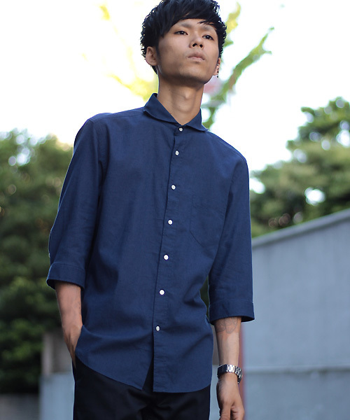 ESSENTIAL GARMENT MEN'S BIGI（エッセンシャルガーメントメンズビギ）の「7分袖シャツ/エーゲ海コットン×ベルギーリネン（シャツ/ブラウス・メンズ・カーキ/ネイビー/ブルー/ホワイト/ピンク・MEDIUM/SMALL/LARGE）」の18枚目の写真