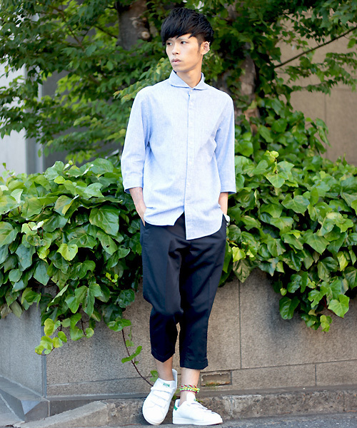 ESSENTIAL GARMENT MEN'S BIGI（エッセンシャルガーメントメンズビギ）の「7分袖シャツ/エーゲ海コットン×ベルギーリネン（シャツ/ブラウス・メンズ・カーキ/ネイビー/ブルー/ホワイト/ピンク・MEDIUM/SMALL/LARGE）」の19枚目の写真