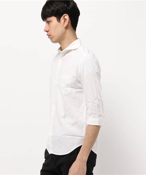 ESSENTIAL GARMENT MEN'S BIGI（エッセンシャルガーメントメンズビギ）の「7分袖シャツ/エーゲ海コットン×ベルギーリネン（シャツ/ブラウス・メンズ・カーキ/ネイビー/ブルー/ホワイト/ピンク・MEDIUM/SMALL/LARGE）」の6枚目の写真