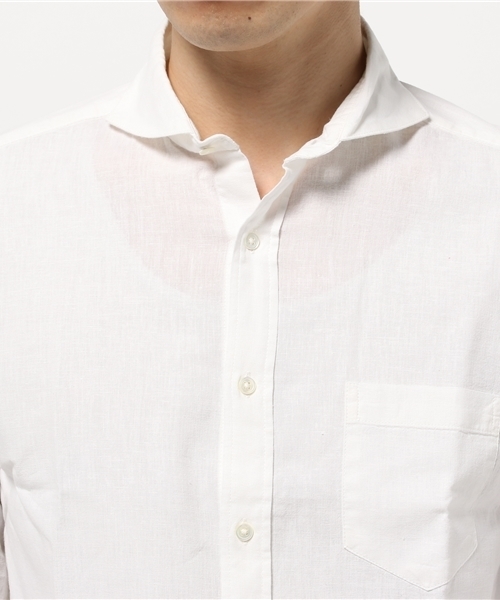 ESSENTIAL GARMENT MEN'S BIGI（エッセンシャルガーメントメンズビギ）の「7分袖シャツ/エーゲ海コットン×ベルギーリネン（シャツ/ブラウス・メンズ・カーキ/ネイビー/ブルー/ホワイト/ピンク・MEDIUM/SMALL/LARGE）」の8枚目の写真