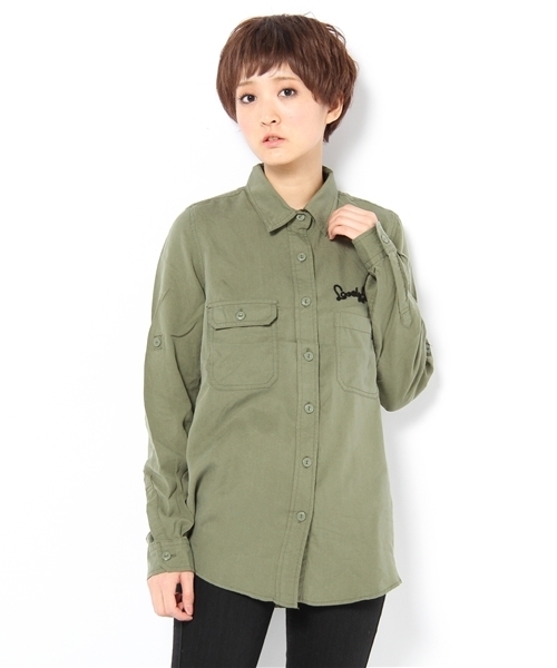 CIAOPANIC（チャオパニック）の「【Ciaopanic】TNツイルミリタリー刺繍シャツ（シャツ/ブラウス・レディース・ピンク系その他/オリーブ・FREE）」の2枚目の写真
