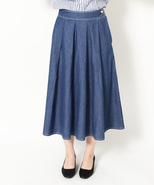coen（コーエン）の「ライトデニムタックロングスカート（デニムスカート・レディース・ネイビー/コバルトブルー・MEDIUM/LARGE）」の3枚目の写真