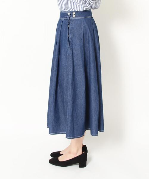 coen（コーエン）の「ライトデニムタックロングスカート（デニムスカート・レディース・ネイビー/コバルトブルー・MEDIUM/LARGE）」の4枚目の写真