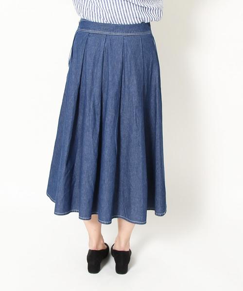 coen（コーエン）の「ライトデニムタックロングスカート（デニムスカート・レディース・ネイビー/コバルトブルー・MEDIUM/LARGE）」の5枚目の写真