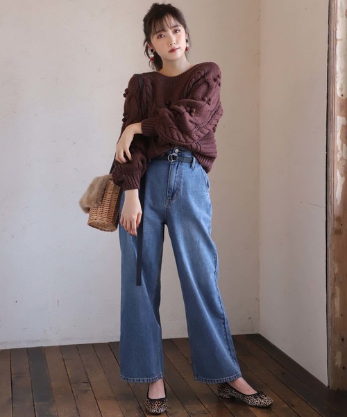 one after another NICE CLAUP（ワンアフターアナザーナイスクラップ）の「【WEB STORE限定】ケーブルポンポンニット（ニット/セーター・レディース・ブラウン/レッド/イエロー/アイボリー・FREE）」の19枚目の写真