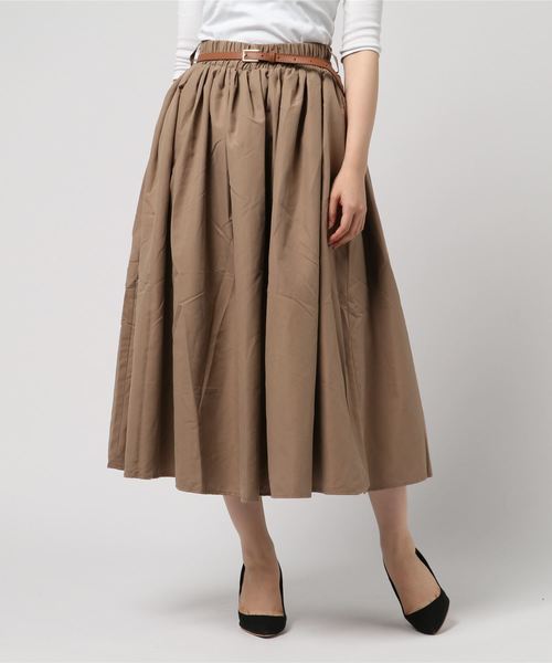 LBC(エルビーシー)の「ベルト付きギャザーロングスカート(スカート・レディース・グリーン/ダークネイビー/ライトブラウン・M/L)」の8枚目の写真