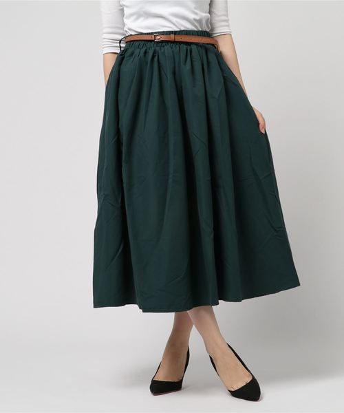 LBC(エルビーシー)の「ベルト付きギャザーロングスカート(スカート・レディース・グリーン/ダークネイビー/ライトブラウン・M/L)」の7枚目の写真