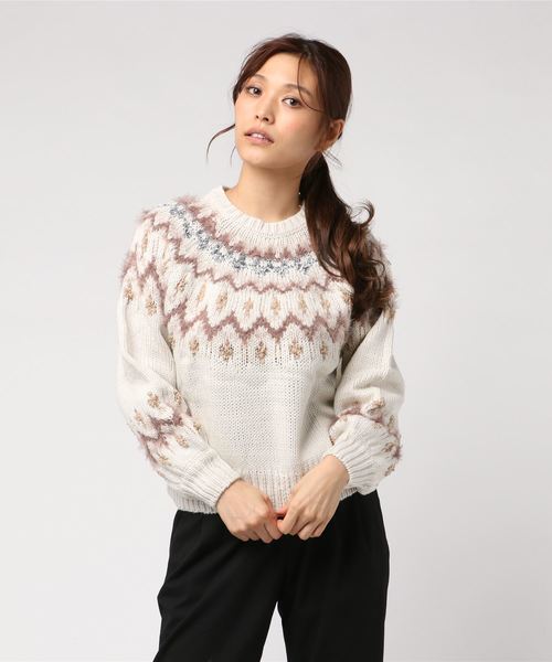 KOBE LETTUCE（コウベレタス）の「ノルディック柄ミドルゲージニットトップス＊レディース/セーター[C3452]神戸レタス（ニット/セーター・レディース・アイボリー/ベージュ/ネイビー・FREE）」の6枚目の写真