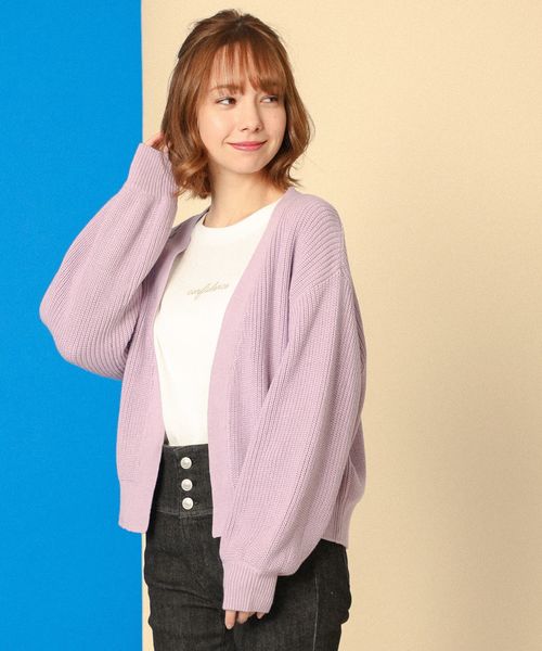 Honeys(ハニーズ)の「畦編カーディガン(カーディガン)」|ラベンダー