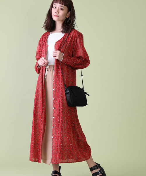 FREAK'S STORE(フリークスストア)の「ストライプフラワー柄2WAYワンピース(マキシワンピース)(ワンピース)」|レッド