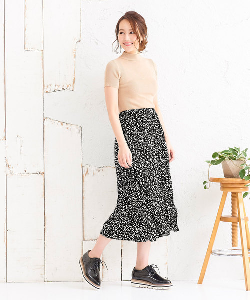 KOBE LETTUCE（コウベレタス）の「ダルメシアン柄ミディ丈ワッシャーフレアスカート（スカート・レディース・オフホワイト/ブラック・FREE）」の9枚目の写真