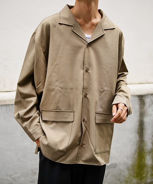 kutir（クティール）の「ポケットオープンカラーシャツ（シャツ/ブラウス・メンズ・ブラック/ベージュ/チャコールグレー/ライトベージュ・LARGE/MEDIUM）」の4枚目の写真