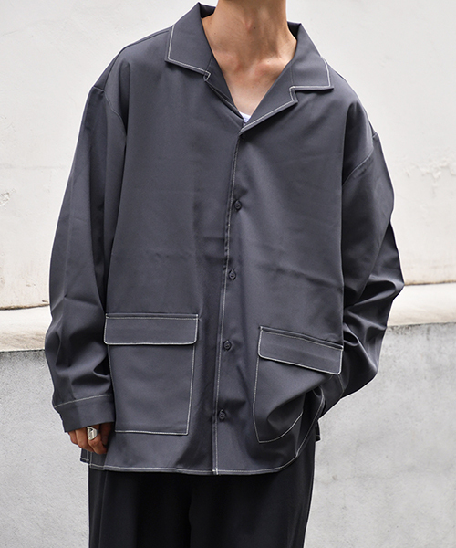 kutir（クティール）の「ポケットオープンカラーシャツ（シャツ/ブラウス・メンズ・ブラック/ベージュ/チャコールグレー/ライトベージュ・LARGE/MEDIUM）」の3枚目の写真