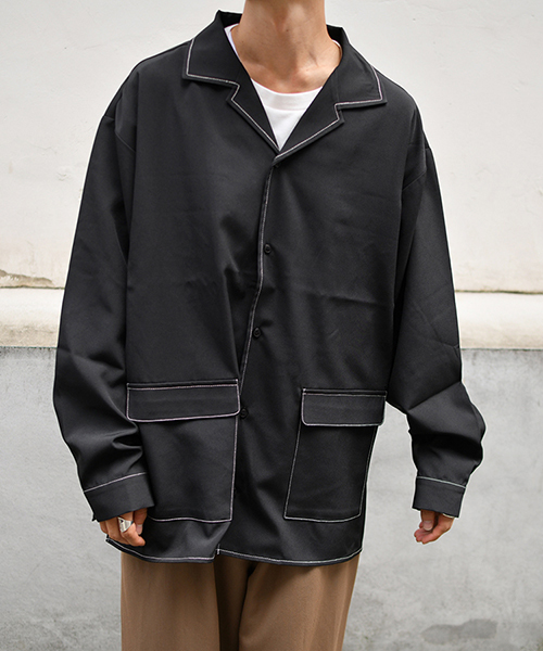 kutir（クティール）の「ポケットオープンカラーシャツ（シャツ/ブラウス・メンズ・ブラック/ベージュ/チャコールグレー/ライトベージュ・LARGE/MEDIUM）」の2枚目の写真