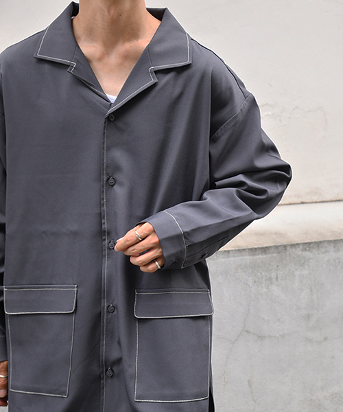 kutir（クティール）の「ポケットオープンカラーシャツ（シャツ/ブラウス・メンズ・ブラック/ベージュ/チャコールグレー/ライトベージュ・LARGE/MEDIUM）」の18枚目の写真