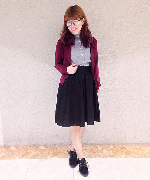 one after another NICE CLAUP(ワンアフターアナザーナイスクラップ)の「【ナイスクラップ】乙女フレアスカート(スカート・レディース・ボルドー/マスタード/インディゴブルー/ブラック・FREE)」の9枚目の写真