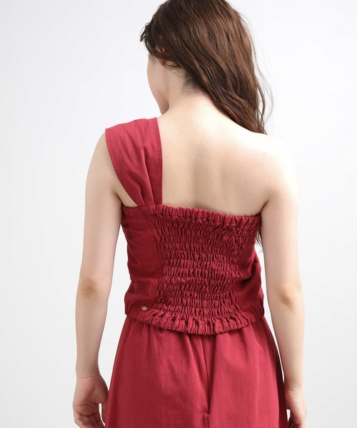 VIS（ビス）の「【セットアップ対応】麻混ワンショルダーねじれビスチェ（その他トップス・レディース・レッド/ベージュ・FREE）」の10枚目の写真