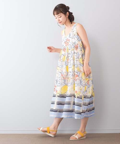 インド綿マキシワンピース 袖無し 総柄（ワンピース）｜LB/S （エル
