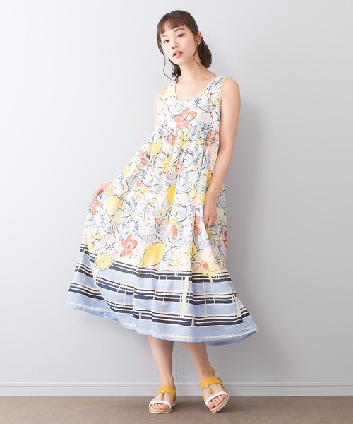 インド綿マキシワンピース 袖無し 総柄（ワンピース）｜LB/S （エル