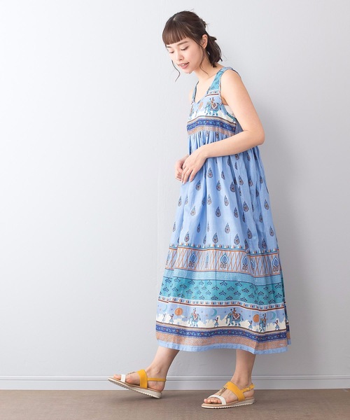 インド綿マキシワンピース 袖無し 総柄（ワンピース）｜LB/S （エル