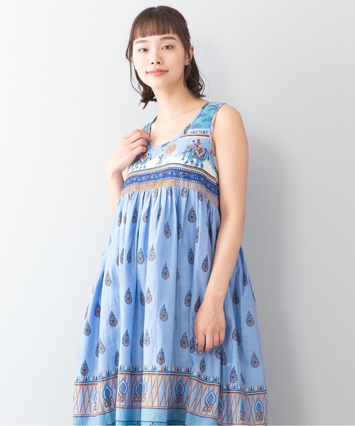 LB/S (エルビーエス)の「インド綿マキシワンピース 袖無し 総柄(ワンピース・レディース・スカイブルー/ベージュ/ネイビー/オフホワイト/ブルー/マスタード/ブルー系その他/ワイン・FREE)」の14枚目の写真